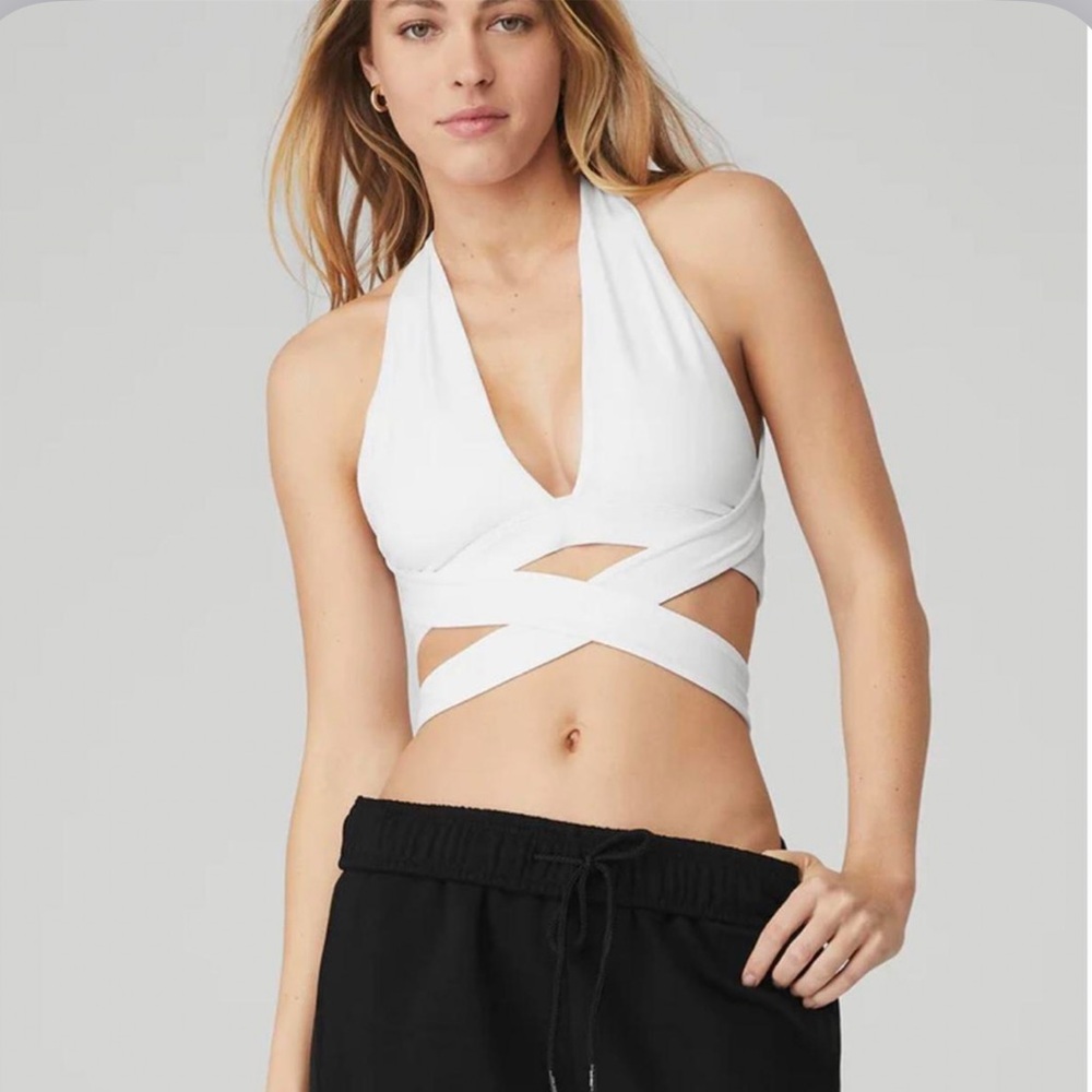 White Alosoft Switch It Up Bra Halter Crop Top